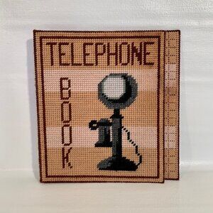 Vintage Retro 1970s Kitsch Needlepoint Telephone Book Cover MCM Granny Core 70's